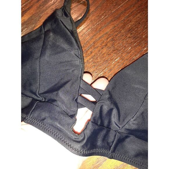 New Small Black 2pc French Cut Bikini Criss Cross Front Adjustable Strap NWOT - Picture 3 of 8